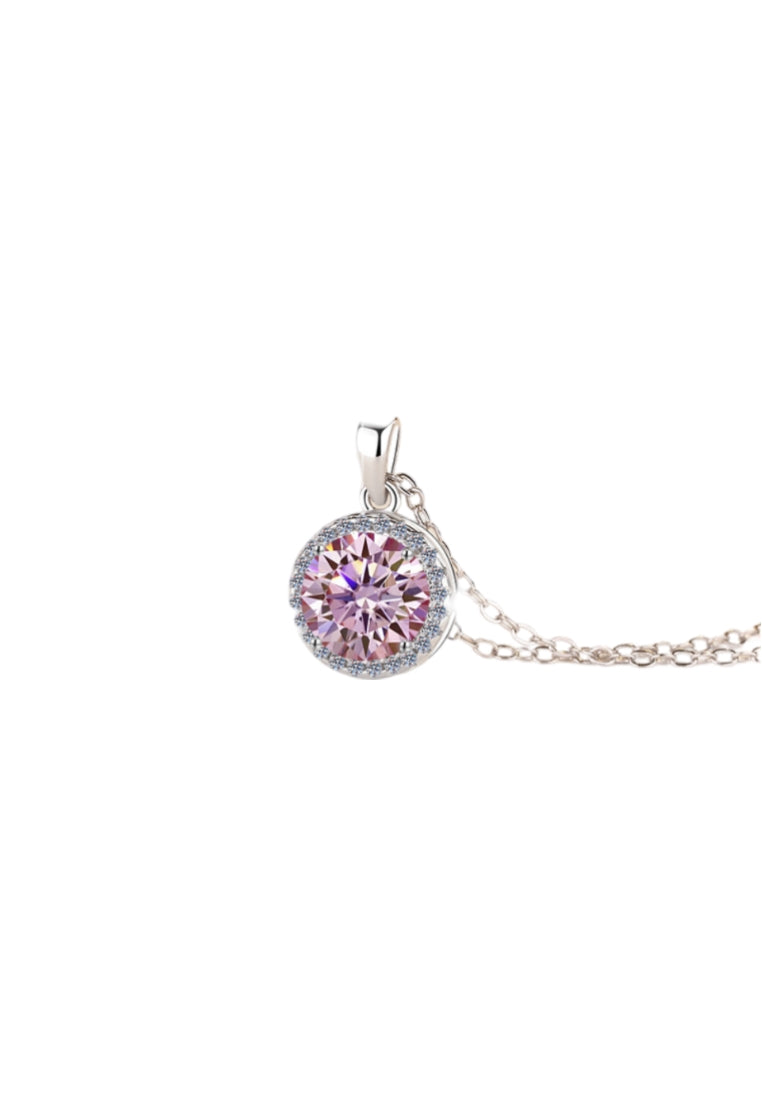 925 Sterling Silver Sparkling Sparkling Fashion Elegant Romantic Sweet Round Pendant and Necklace with Pink Austrian Element Crystal - Vibrant Color