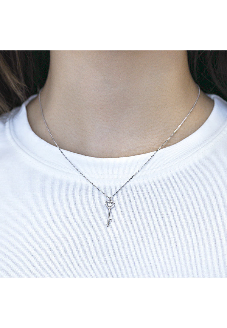 925 Sterling Silver Heart Key Pendant with Purple Austrian Element Crystal and Necklace