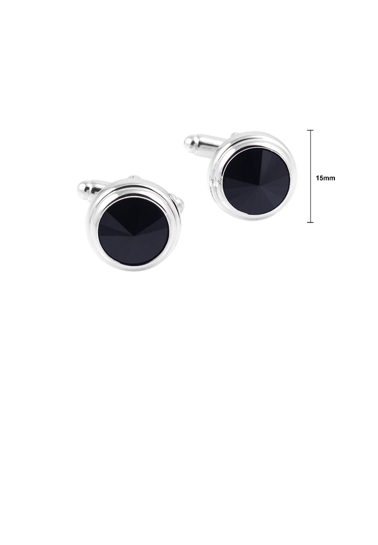 Elegant and Simple Geometric Round Black Cubic Zirconia Cufflinks - Luxurious Look