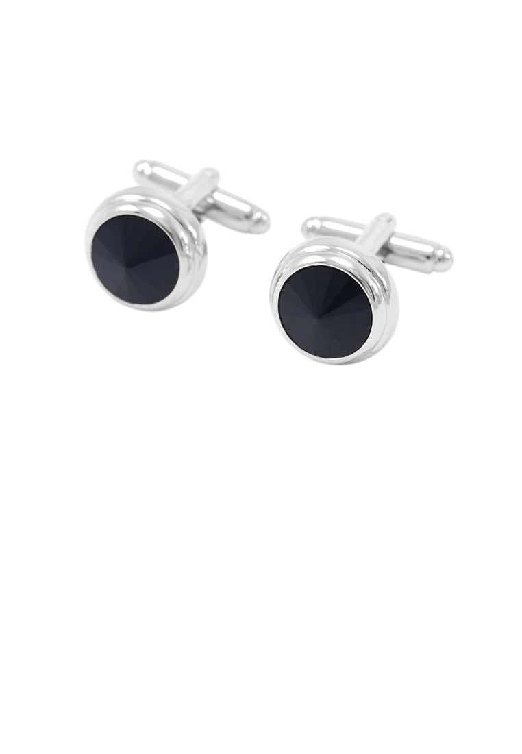 Elegant and Simple Geometric Round Black Cubic Zirconia Cufflinks - Luxurious Look