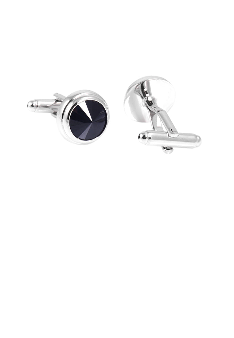 Elegant and Simple Geometric Round Black Cubic Zirconia Cufflinks - Luxurious Look