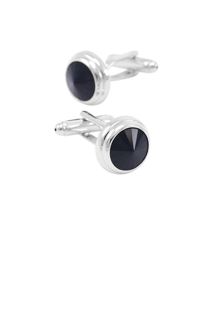Elegant and Simple Geometric Round Black Cubic Zirconia Cufflinks - Luxurious Look
