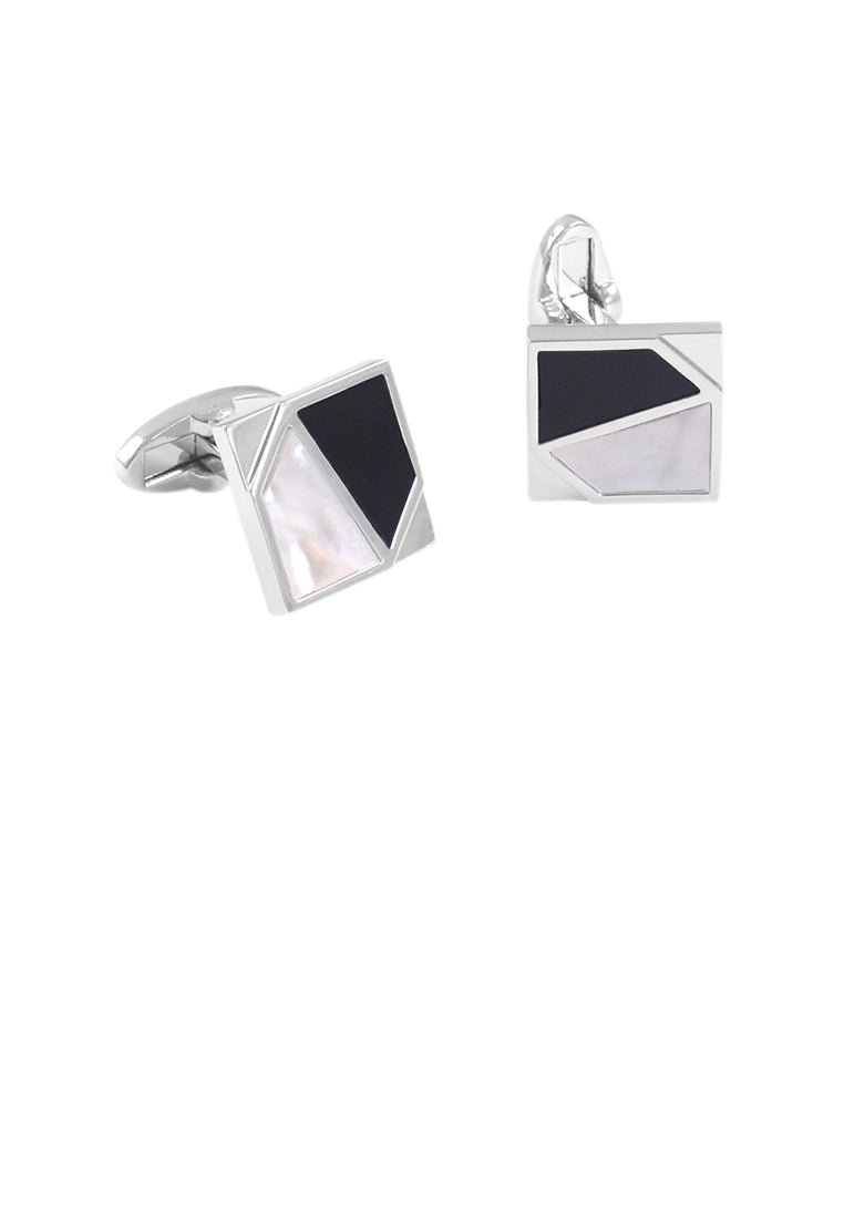 Fashion Elegant Black and White Stitching Shell Geometric Square Cufflinks