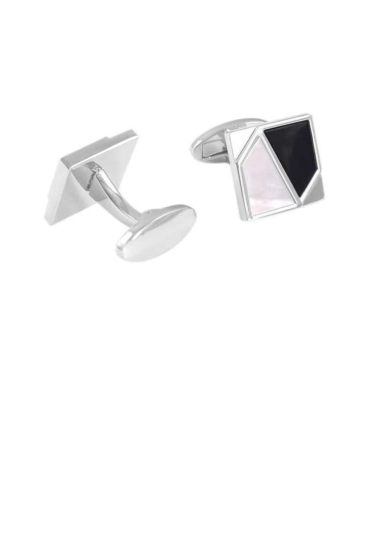 Fashion Elegant Black and White Stitching Shell Geometric Square Cufflinks