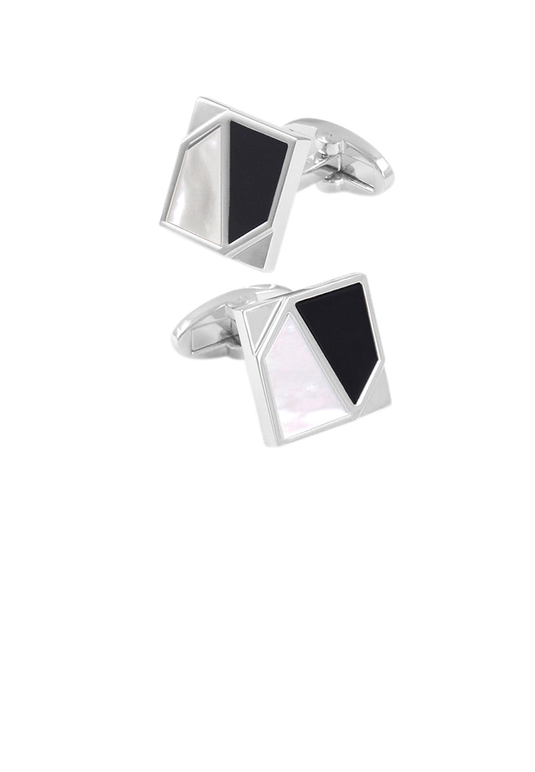 Fashion Elegant Black and White Stitching Shell Geometric Square Cufflinks