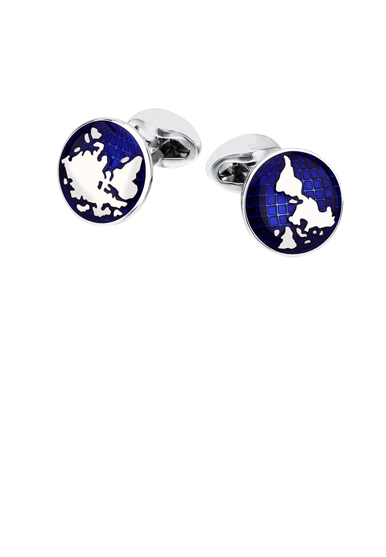 Fashion Elegant World Map Blue Geometric Round Cufflinks