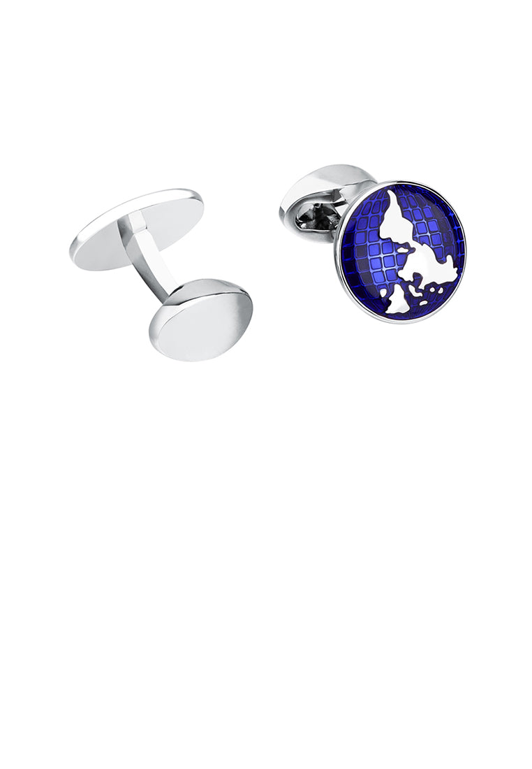 Fashion Elegant World Map Blue Geometric Round Cufflinks