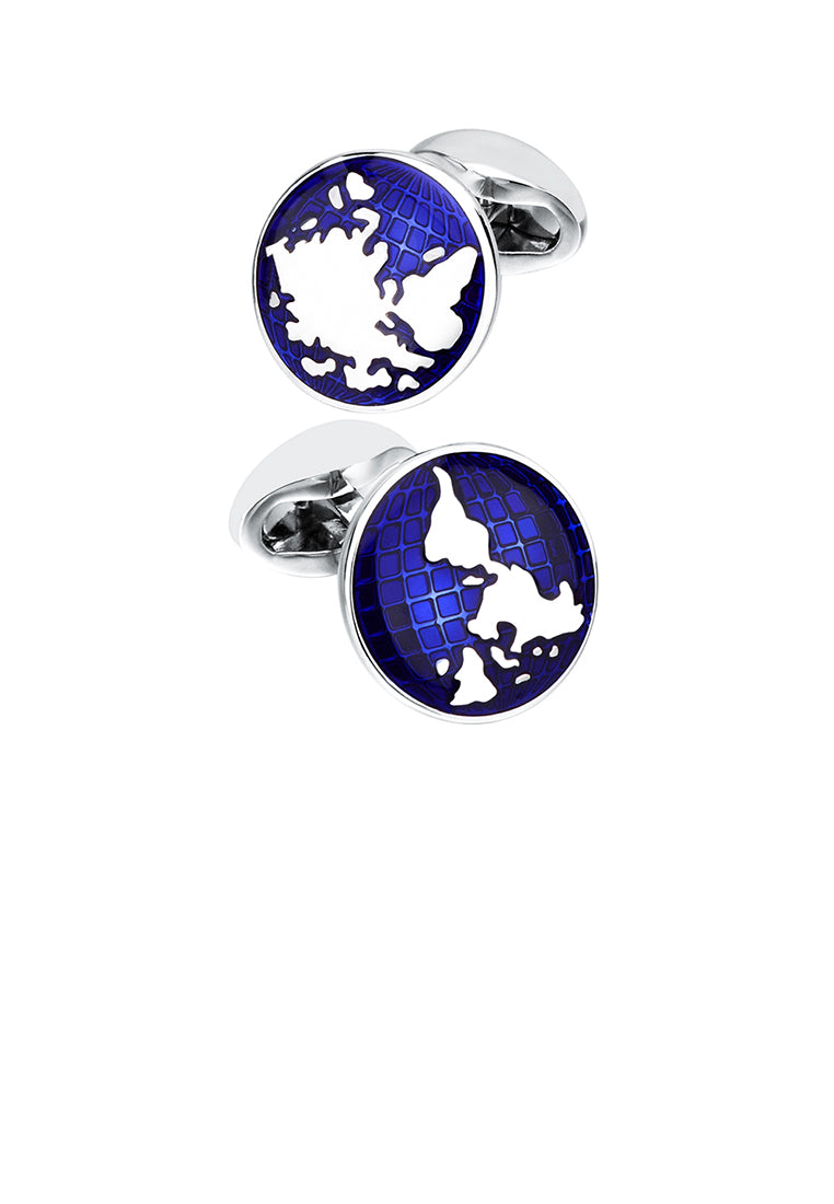 Fashion Elegant World Map Blue Geometric Round Cufflinks