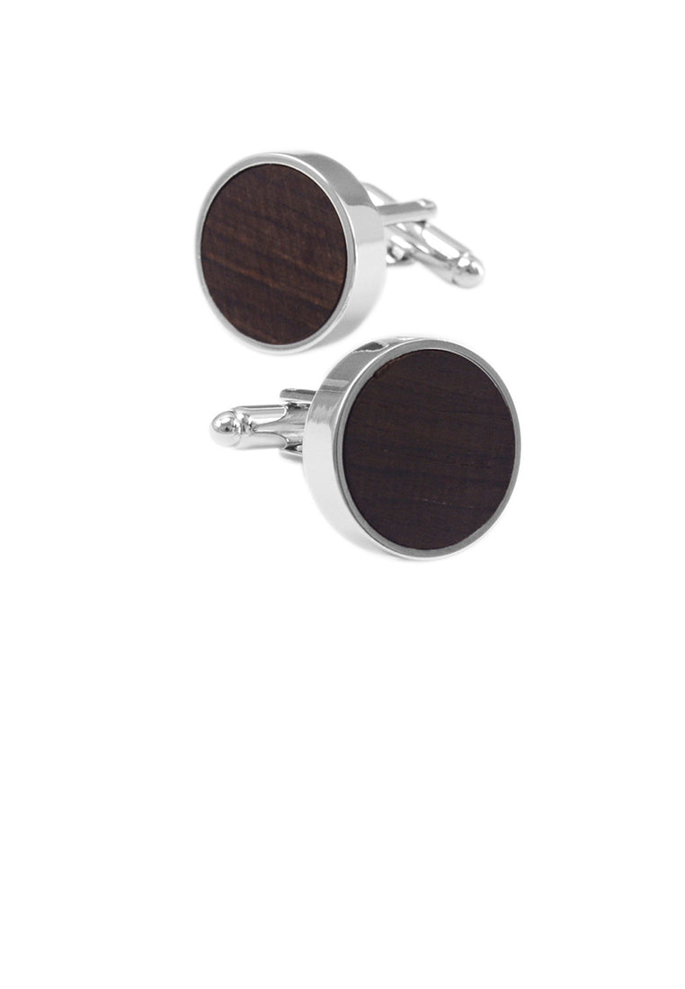 Fashion Simple Purple Sandalwood Geometric Round Cufflinks