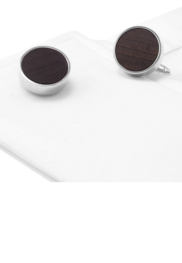Fashion Simple Purple Sandalwood Geometric Round Cufflinks