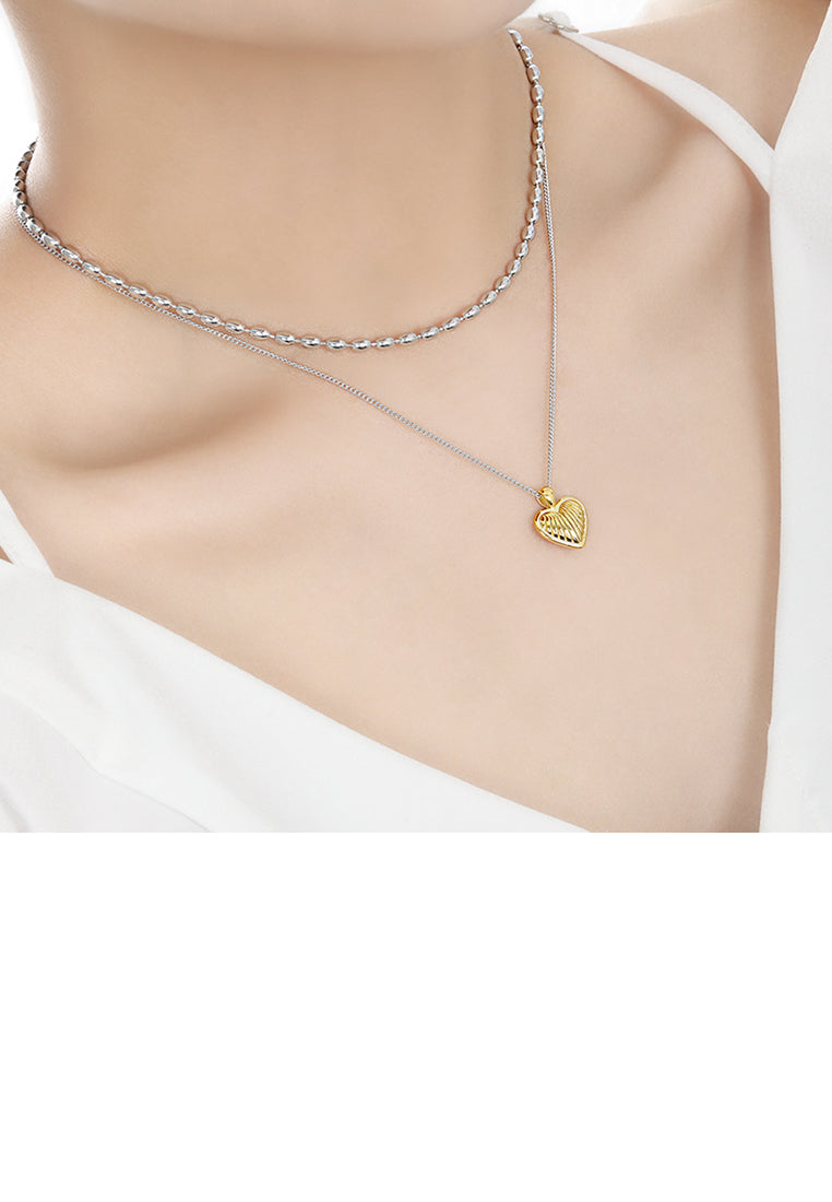 925 Sterling Silver Simple and Fashion Golden Heart-shaped Pendant with Necklace