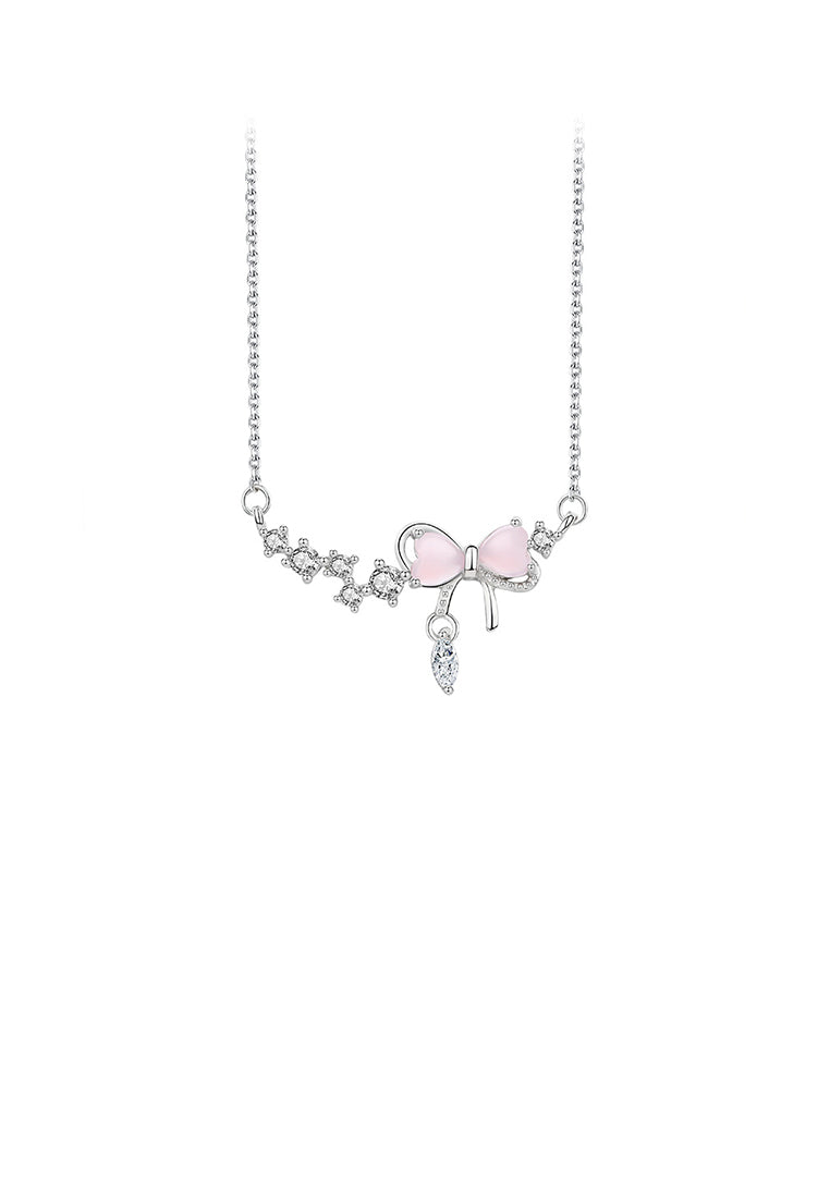 925 Sterling Silver Fashion Sweet Ribbon Pendant with Cubic Zirconia and Necklace - Luxurious Look