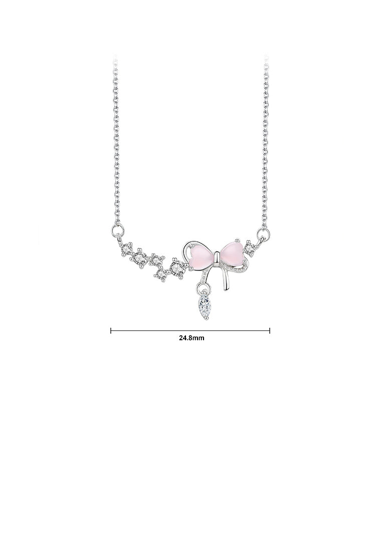 925 Sterling Silver Fashion Sweet Ribbon Pendant with Cubic Zirconia and Necklace - Luxurious Look