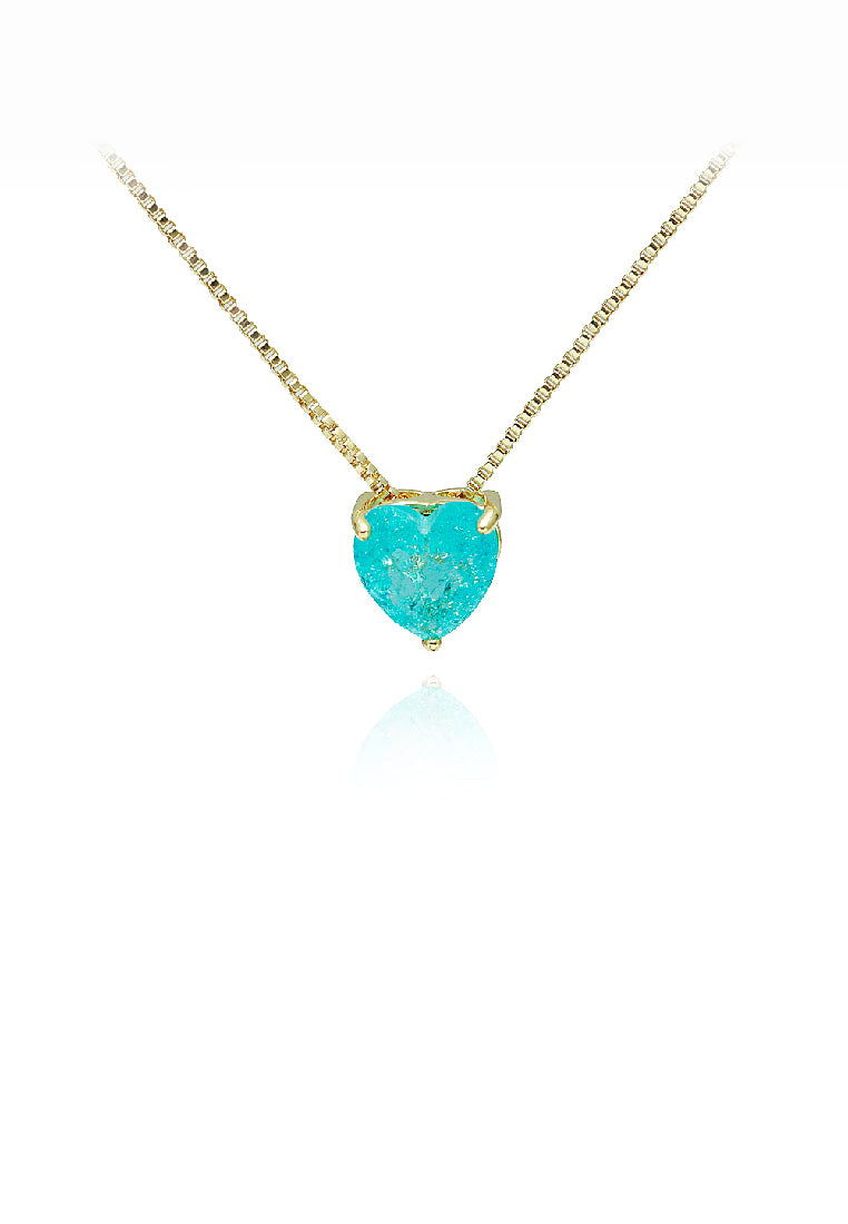 Simple Fashion Plated Gold Heart Pendant with Blue Cubic Zirconia and Necklace - Luxurious Look