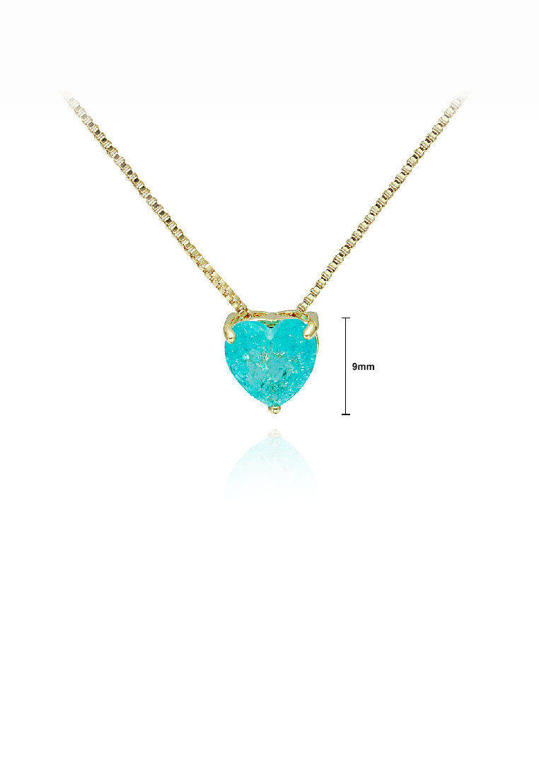 Simple Fashion Plated Gold Heart Pendant with Blue Cubic Zirconia and Necklace - Luxurious Look