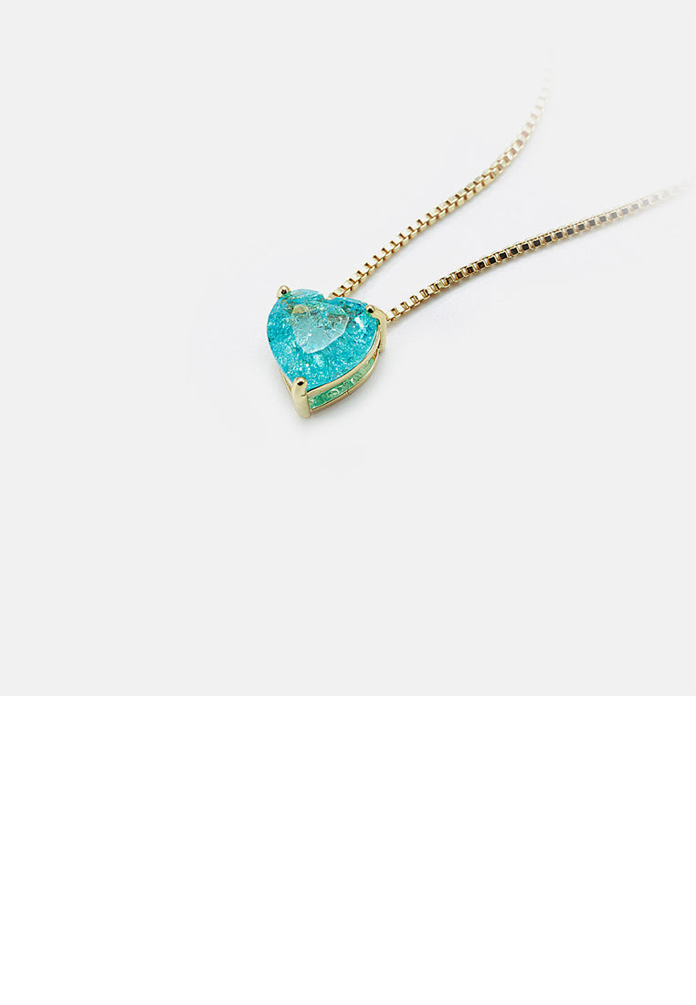 Simple Fashion Plated Gold Heart Pendant with Blue Cubic Zirconia and Necklace - Luxurious Look