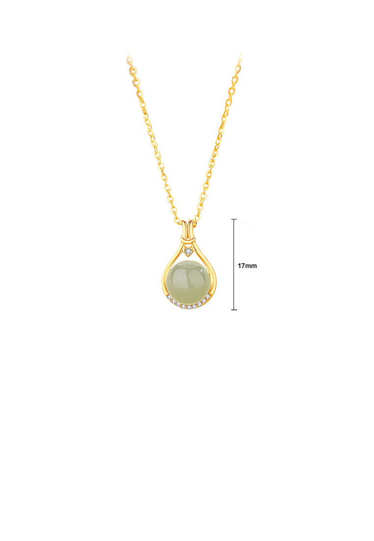 925 Sterling Silver Plated Gold Simple Vintage Lucky Bag Pendant with Cubic Zirconia and Necklace - Luxurious Look