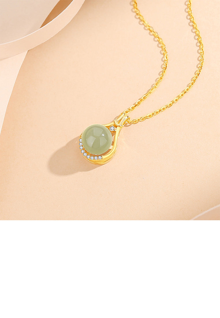 925 Sterling Silver Plated Gold Simple Vintage Lucky Bag Pendant with Cubic Zirconia and Necklace - Luxurious Look