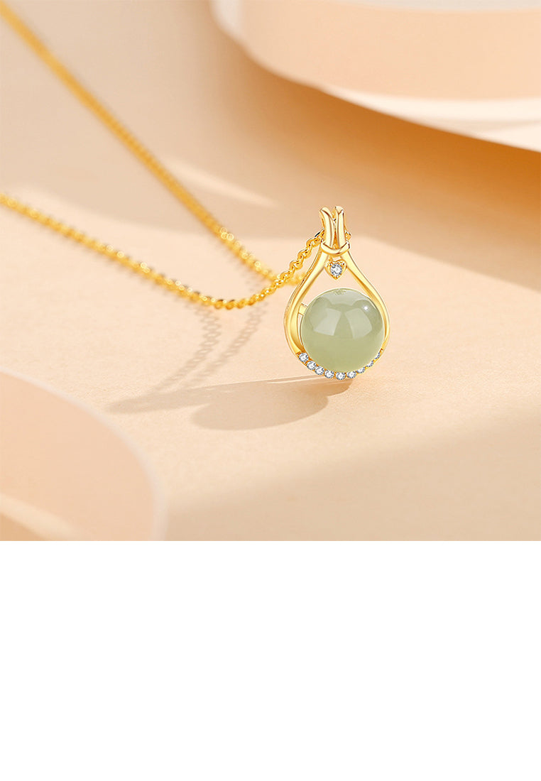 925 Sterling Silver Plated Gold Simple Vintage Lucky Bag Pendant with Cubic Zirconia and Necklace - Luxurious Look