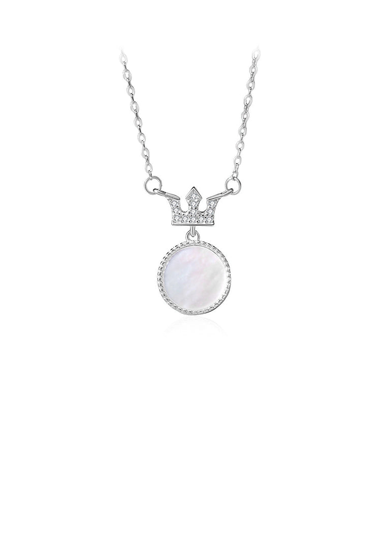 925 Sterling Silver Fashion Simple Crown Round Pendant with Cubic Zirconia and Necklace - Luxurious Look