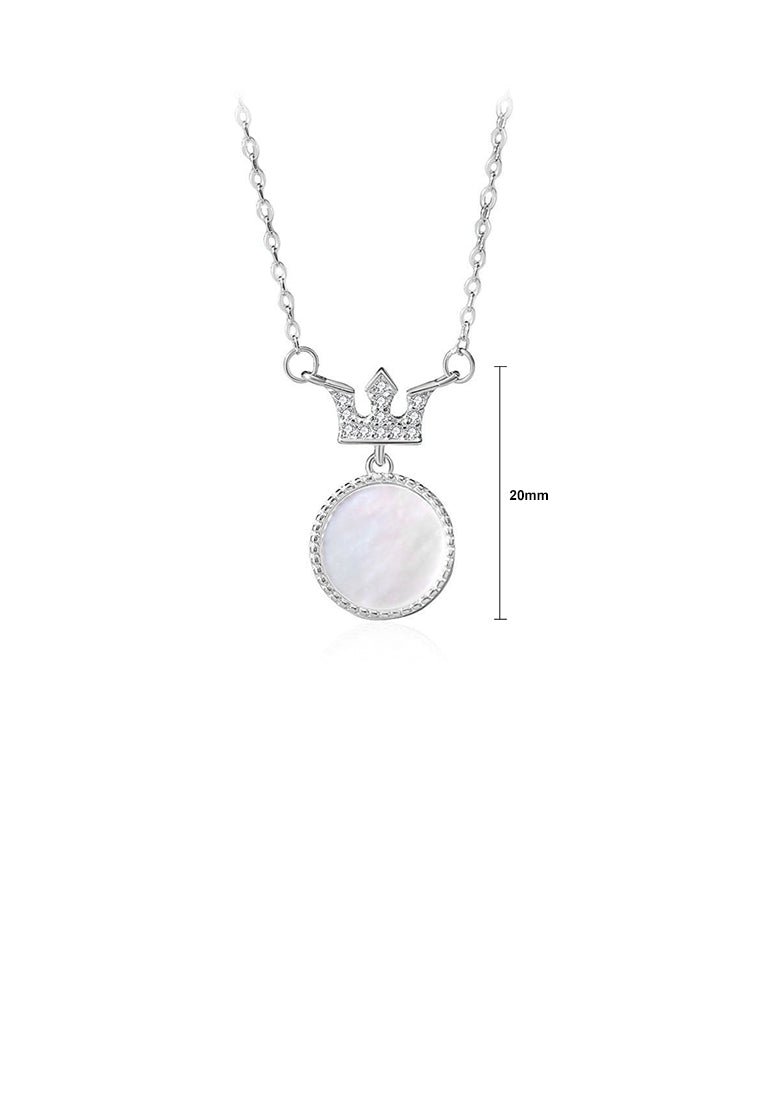925 Sterling Silver Fashion Simple Crown Round Pendant with Cubic Zirconia and Necklace - Luxurious Look