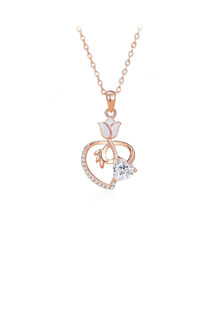 925 Sterling Silver Plated Rose Gold Fashion Temperament Tulip Heart Pendant with Cubic Zirconia and Necklace - Luxurious Look