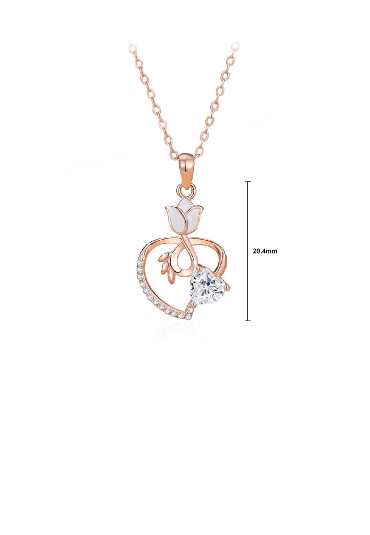 925 Sterling Silver Plated Rose Gold Fashion Temperament Tulip Heart Pendant with Cubic Zirconia and Necklace - Luxurious Look