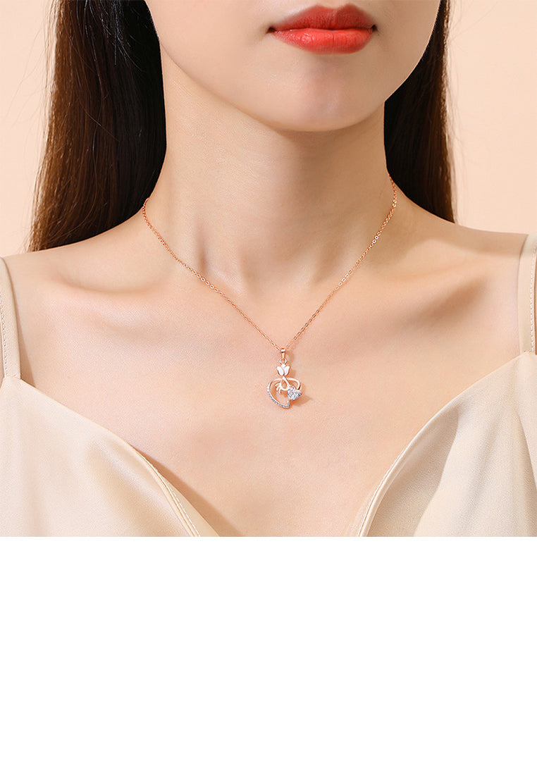 925 Sterling Silver Plated Rose Gold Fashion Temperament Tulip Heart Pendant with Cubic Zirconia and Necklace - Luxurious Look