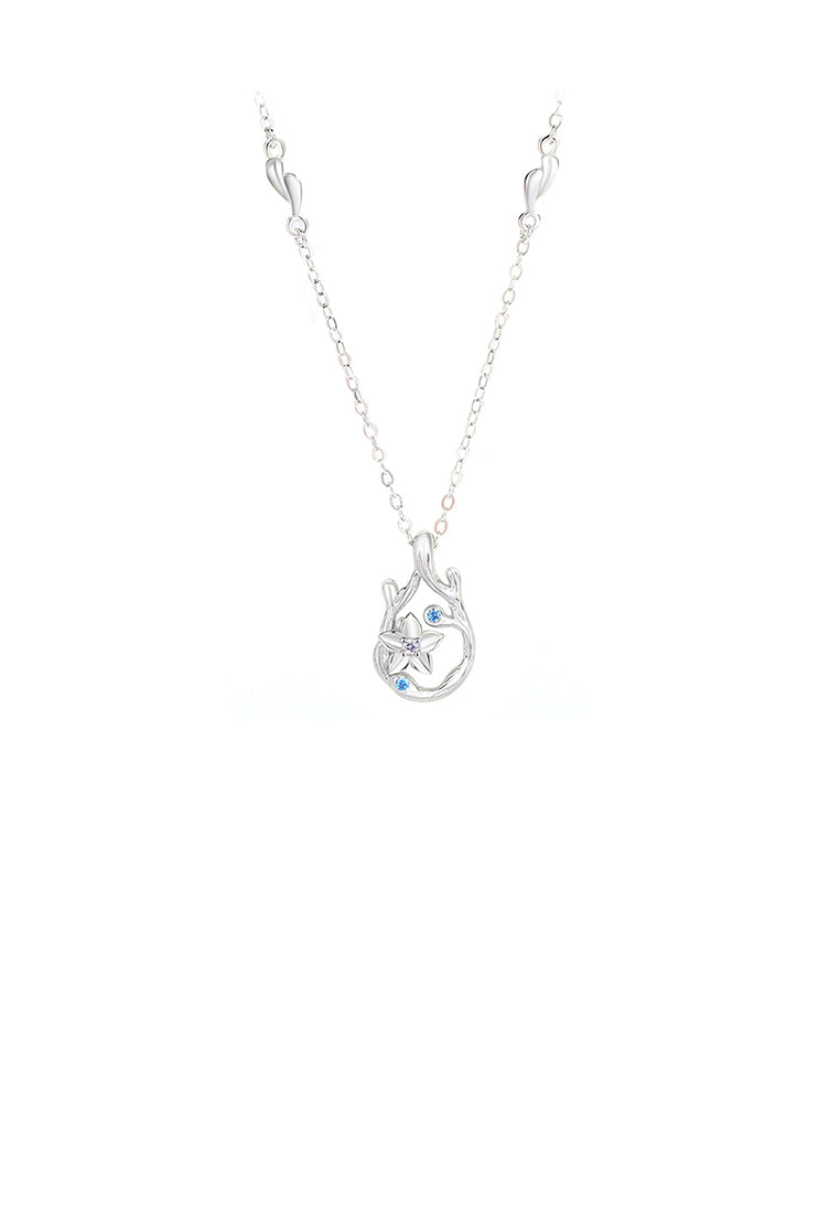 925 Sterling Silver Fashion Simple Hollow Flower Pendant with Cubic Zirconia and Necklace - Luxurious Look