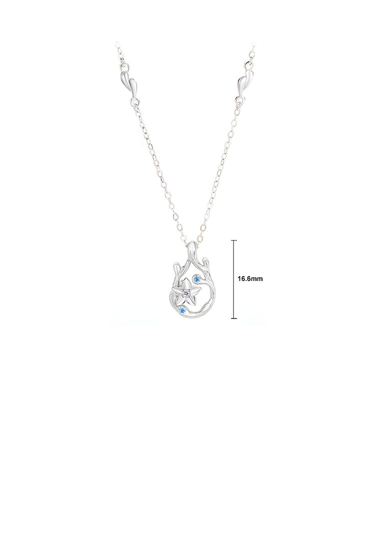 925 Sterling Silver Fashion Simple Hollow Flower Pendant with Cubic Zirconia and Necklace - Luxurious Look