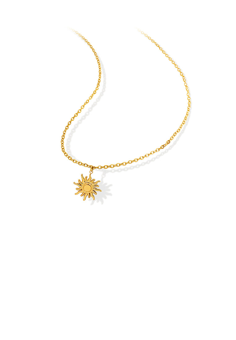 Fashion and Simple Plated Gold 316L Stainless Steel Sun Pendant with Necklace