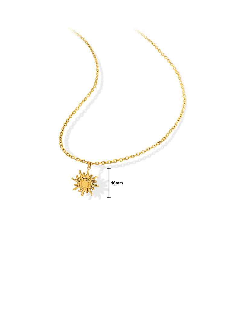 Fashion and Simple Plated Gold 316L Stainless Steel Sun Pendant with Necklace