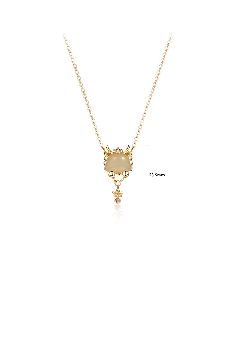 925 Sterling Silver Plated Gold Fashion Vintage Zodiac Dragon Pendant with Cubic Zirconia and Necklace - Luxurious Look