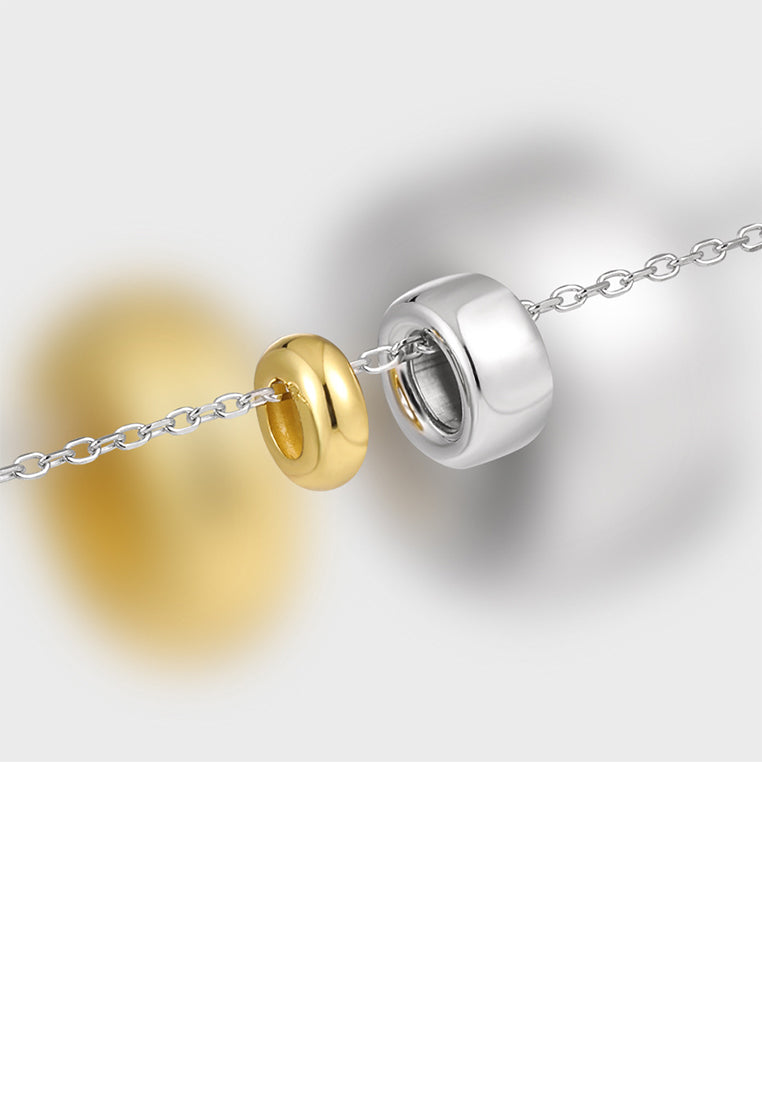 925 Sterling Silver Fashion and Simple Two-color Geometric Ring Pendant with Necklace