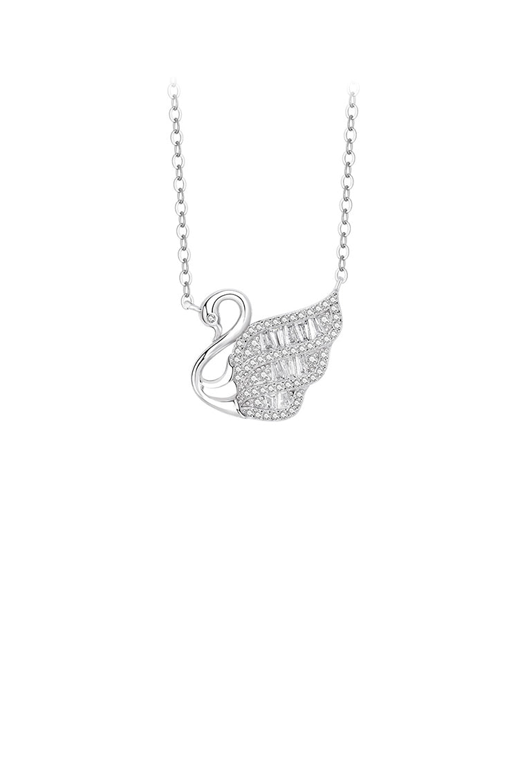 925 Sterling Silver Elegant Dazzling Swan Pendant with Cubic Zirconia and Necklace - Luxurious Look