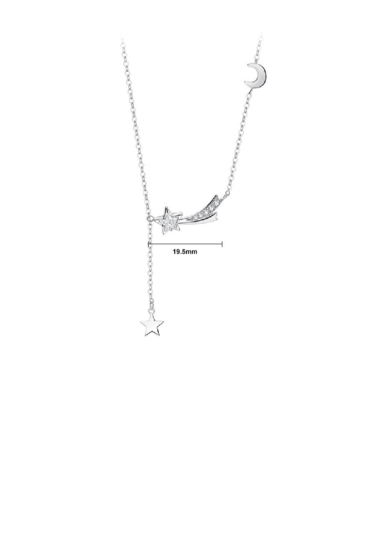 925 Sterling Silver Simple Fashion Meteor Moon Tassel Pendant with Cubic Zirconia and Necklace - Luxurious Look
