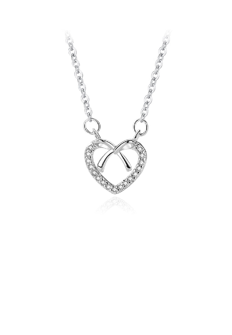 925 Sterling Silver Fashion Simple Ribbon Heart Pendant with Cubic Zirconia and Necklace - Luxurious Look