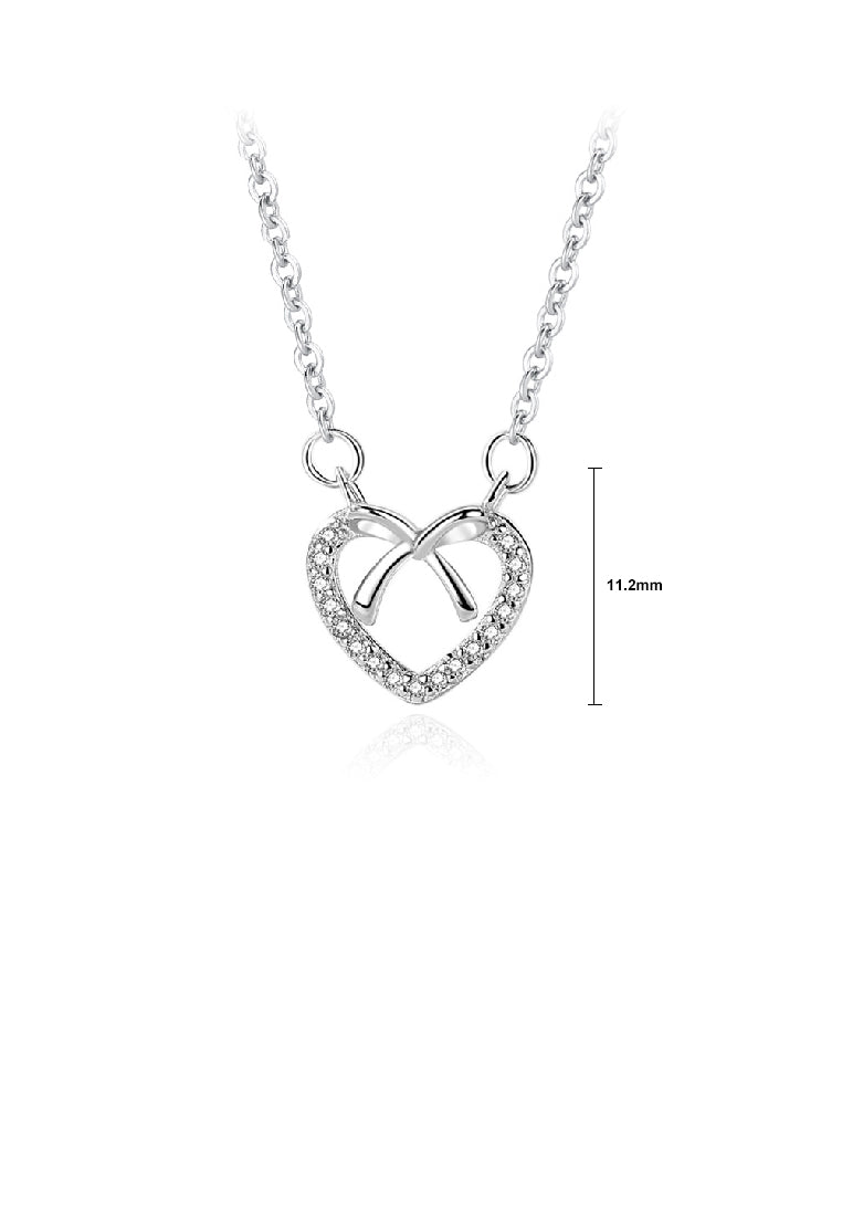925 Sterling Silver Fashion Simple Ribbon Heart Pendant with Cubic Zirconia and Necklace - Luxurious Look