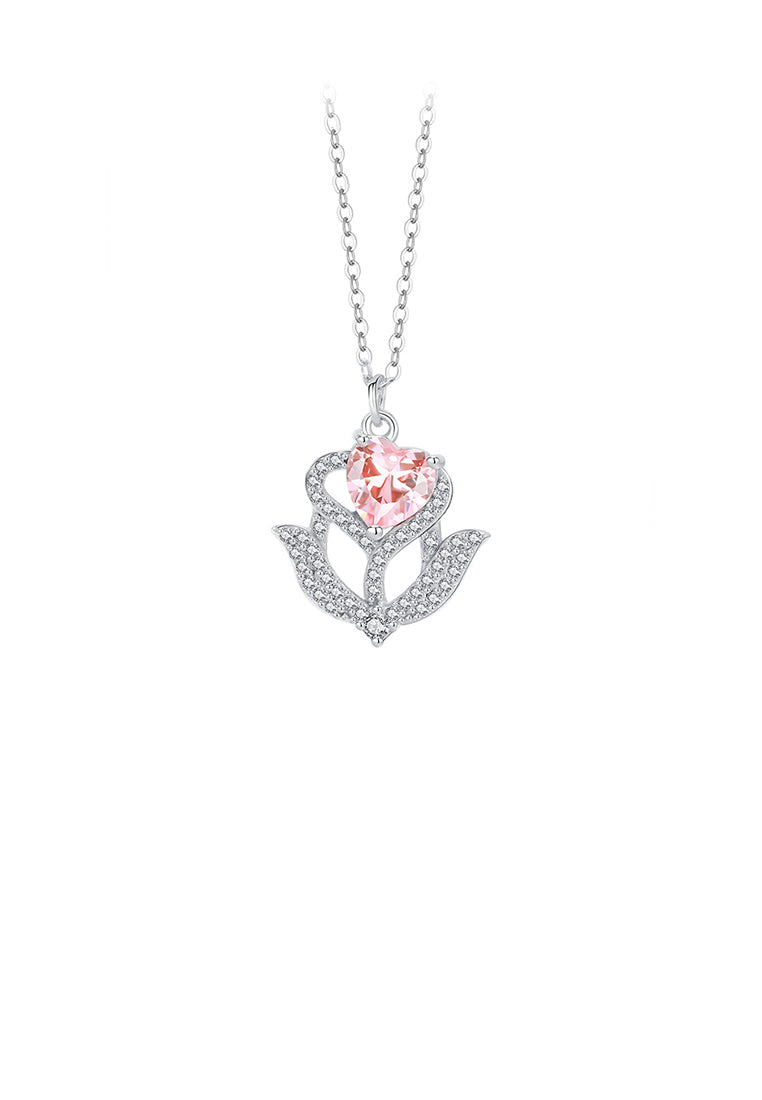 925 Sterling Silver Fashion Simple Tulip Pendant with Cubic Zirconia and Necklace - Luxurious Look