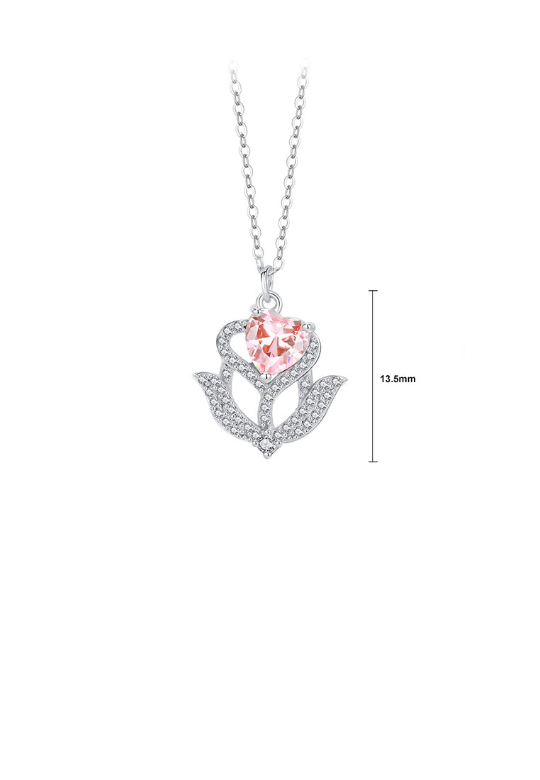 925 Sterling Silver Fashion Simple Tulip Pendant with Cubic Zirconia and Necklace - Luxurious Look