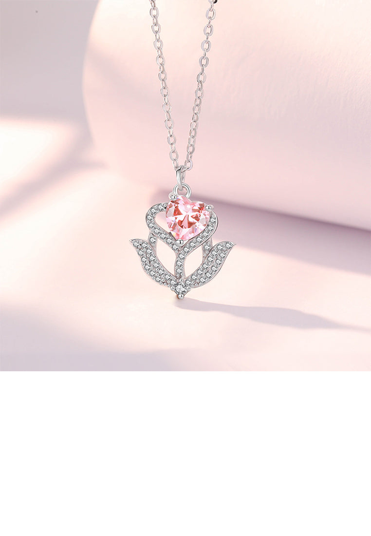 925 Sterling Silver Fashion Simple Tulip Pendant with Cubic Zirconia and Necklace - Luxurious Look