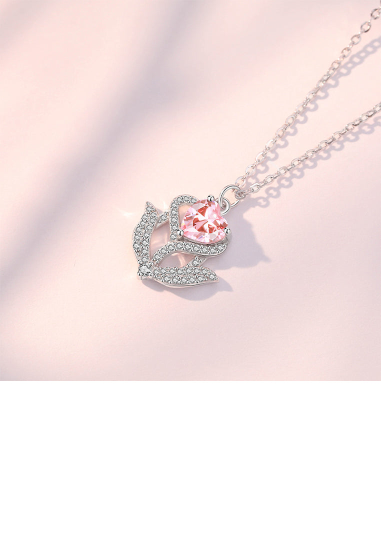 925 Sterling Silver Fashion Simple Tulip Pendant with Cubic Zirconia and Necklace - Luxurious Look