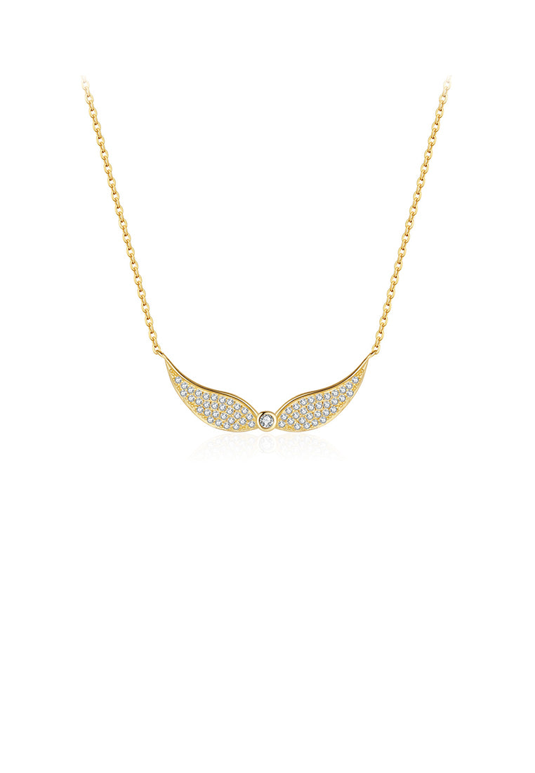 925 Sterling Silver Plated Gold Fashion Simple Angel Wings Pendant with Cubic Zirconia and Necklace - Luxurious Look