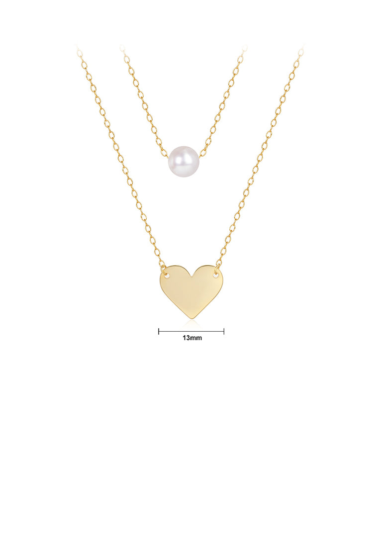 925 Sterling Silver Plated Gold Fashion Simple Heart-shaped Pendant with Imitation Pearls and Double-layer Necklace