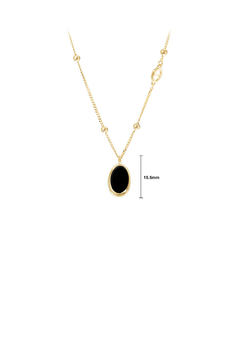925 Sterling Silver Plated Gold Simple and Fashion Geometric Oval Imitation Agate Pendant with Necklace