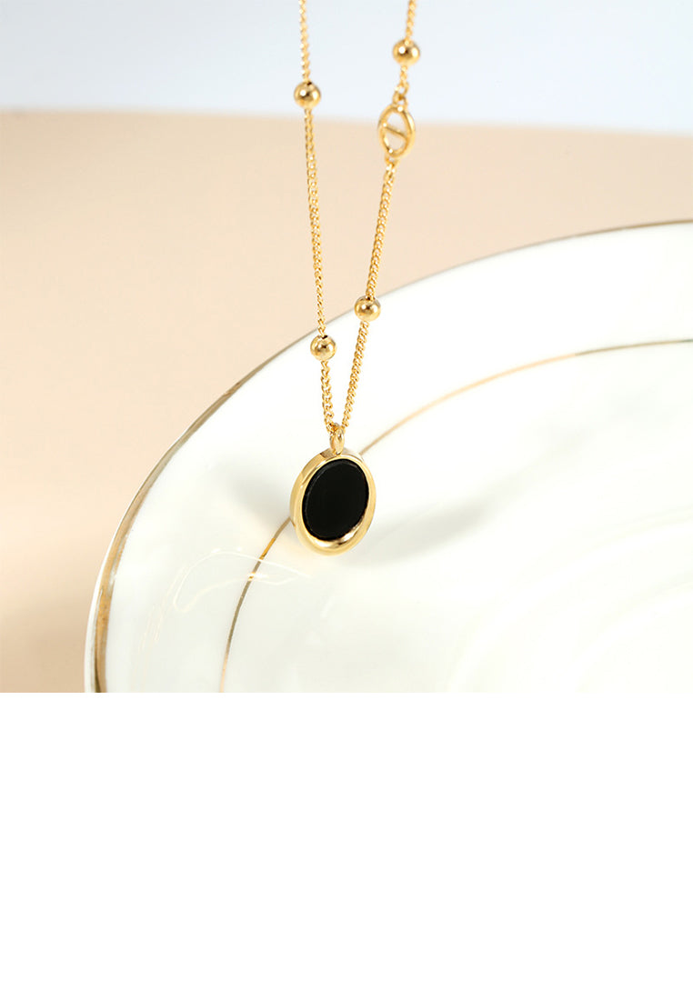 925 Sterling Silver Plated Gold Simple and Fashion Geometric Oval Imitation Agate Pendant with Necklace