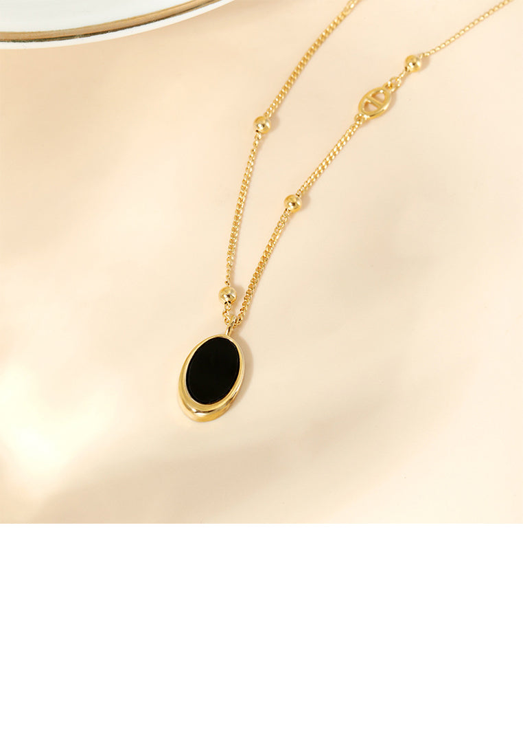925 Sterling Silver Plated Gold Simple and Fashion Geometric Oval Imitation Agate Pendant with Necklace
