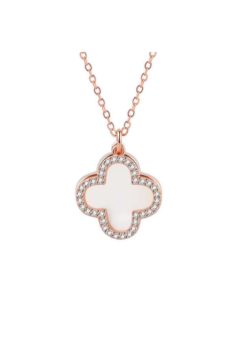 925 Sterling Silver Plated Rose Gold Fashion and Simple Four-leafed Clover Pendant with Cubic Zirconia and Necklace - Luxurious Look