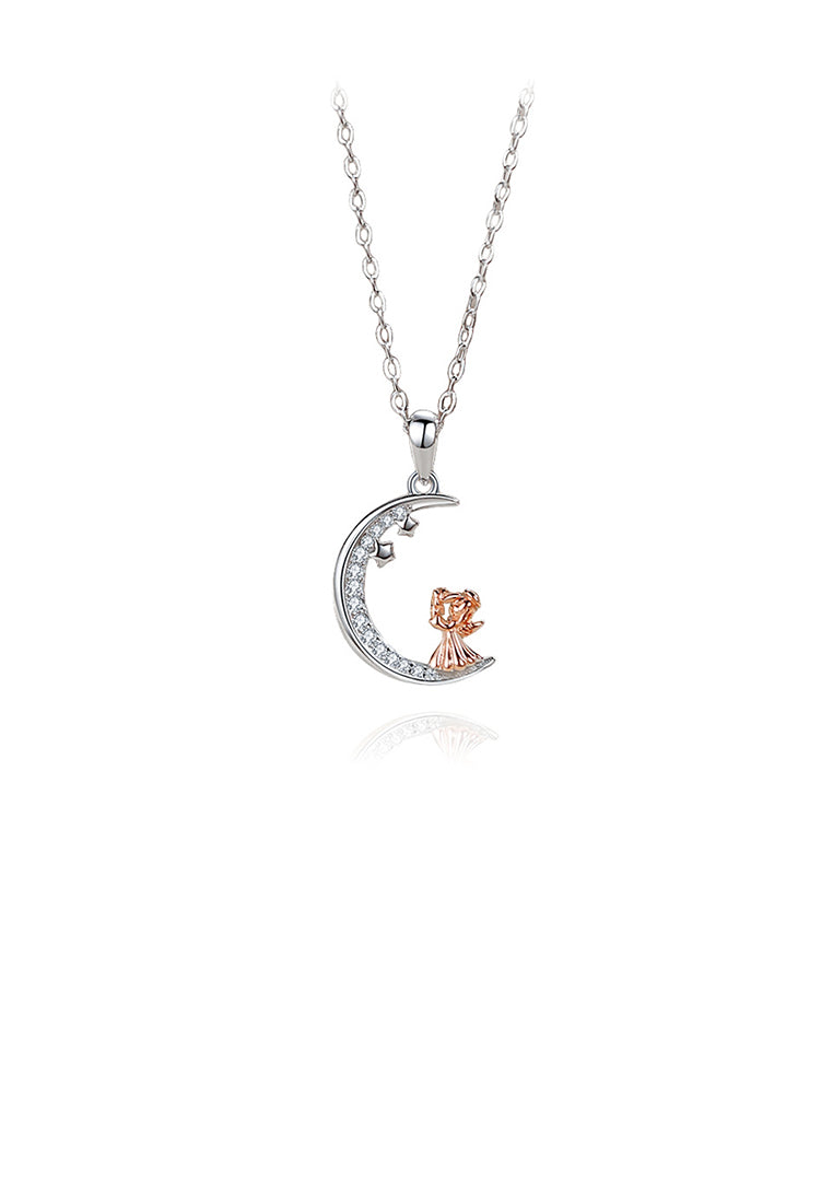 925 Sterling Silver Fashion Temperament Rose Gold Princess Moon Pendant with Cubic Zirconia and Necklace - Luxurious Look