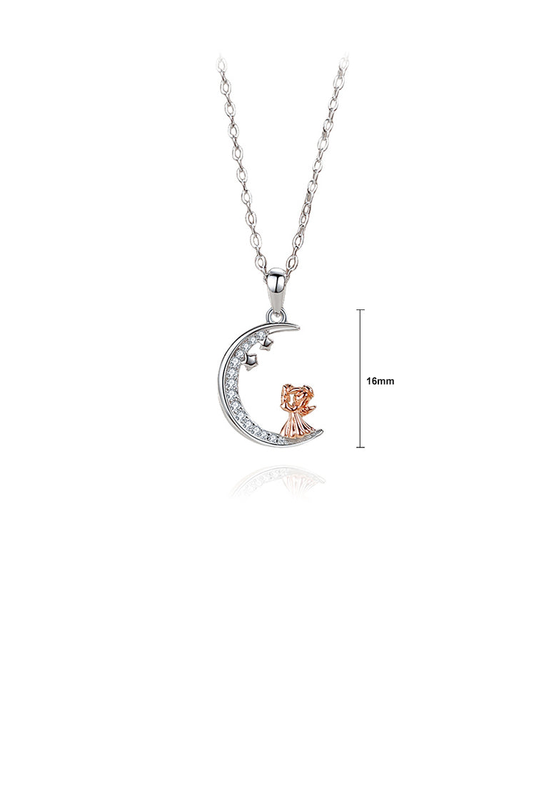 925 Sterling Silver Fashion Temperament Rose Gold Princess Moon Pendant with Cubic Zirconia and Necklace - Luxurious Look